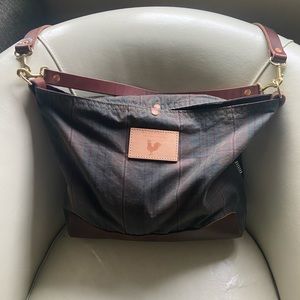 Meanwhile Back On the Farm…green and maroon plaid canvas bag